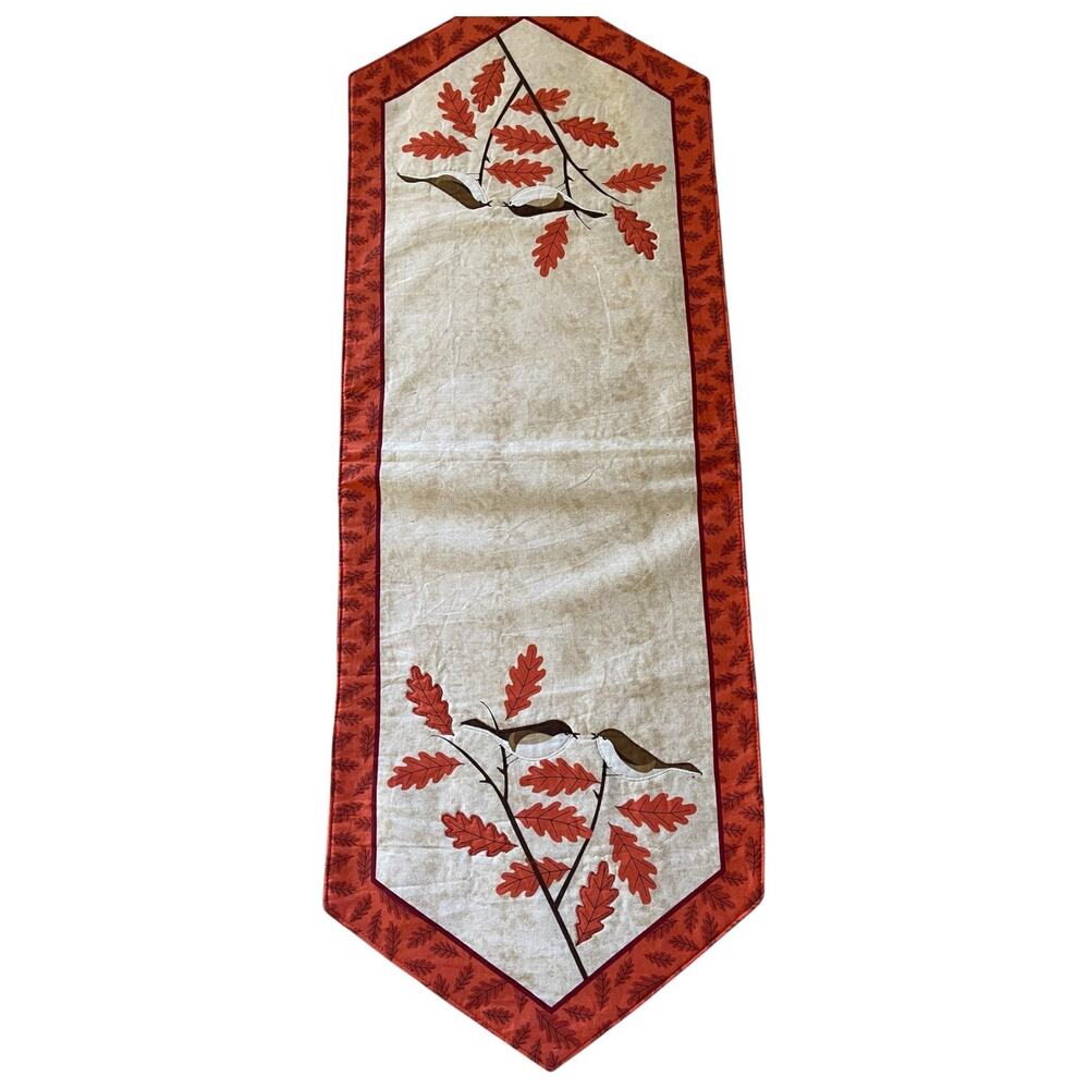 Fall Table Runner, Birds, Autumn Fall Leaves 36 in x 13 in